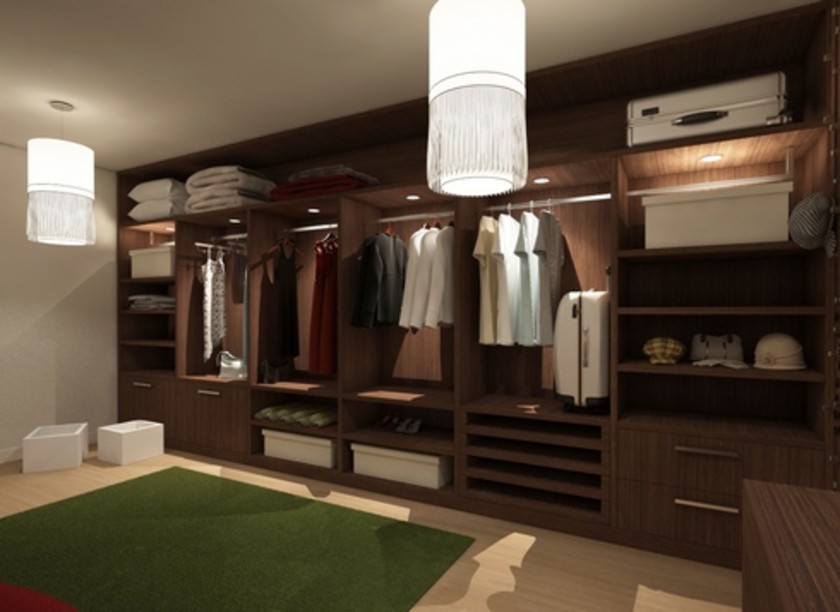 Классическая гардеробная комната из массива с подсветкой Новоалтайск
