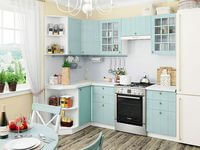 Небольшая угловая кухня в голубом и белом цвете Новоалтайск